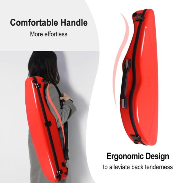 4/4 full size Violin Case carbon fiber Knife Shape Box Strong Light with Password Lock (Red) - Image 5