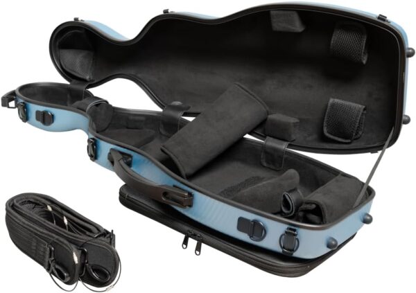 MI&VI NP-7016 Light Hard Shell Violin Case for (Full Sized) 4/4 Violins with Adjustable Straps | Water Resistant | Travel Backpack | Poly Carbon Fiber Shaped Violin Case (Blue) - Image 3