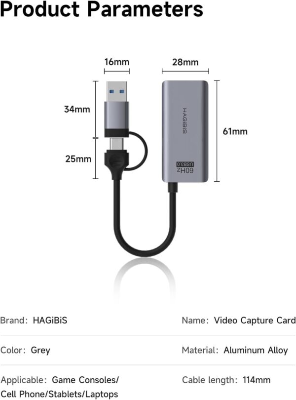 Hagibis USB3.0 Video Capture Card with 100W PD HDMI to USB/USB C 1080P HD 60fps Live and Record Video Audio Game MS2130 for Quest 3 2 Pro VR Switch PS4/5 Live Broadcast, Gaming, Streaming (UHC07P) - Image 8