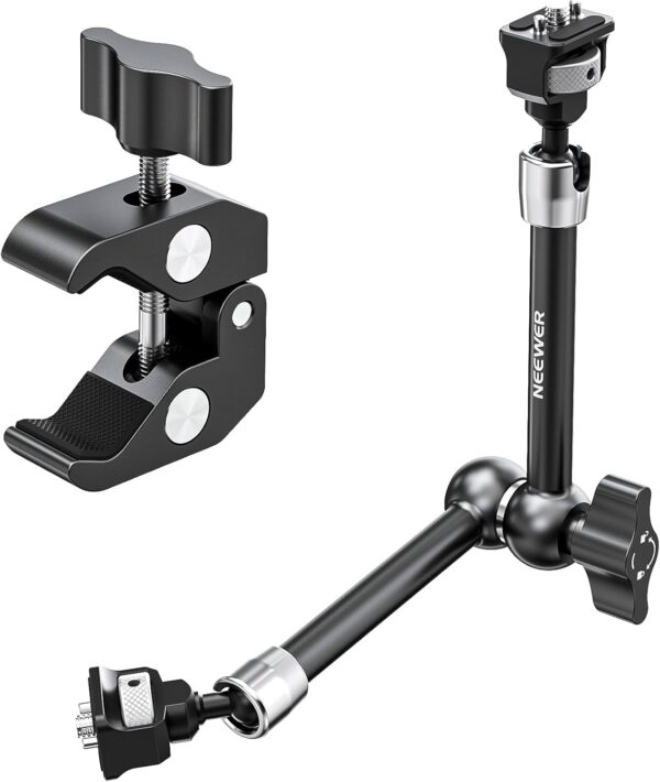 Neewer 11" Articulating Magic Arm Clamp Mount with Super Clamp, Camera Monitor Mount with 1/4" 3/8" ARRI Locating Pins & Holes for DSLR Action Camera Video Light Compatible with SmallRig Cage, ST16C