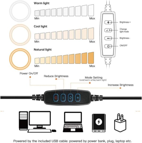 8 inch Desk Ring Light with Stand, Adjustable Computer Circle Light for Video Conference Lighting, Zoom Calls, Virtual Meeting, Video Recording, Selfie Light with Phone Holder for Streaming, Podcast - Image 6