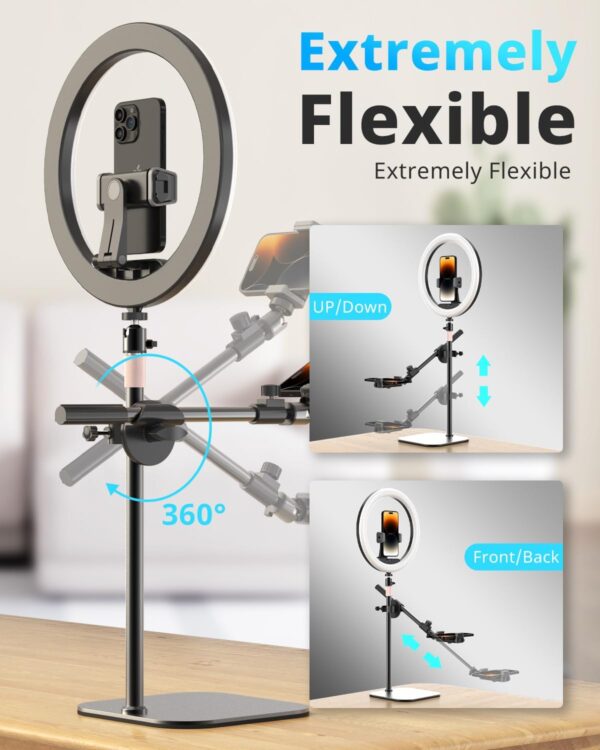 UBeesize 12" Desk Ring Light with Stand and Phone Holder, Overhead Phone Mount for Video Recording, Zoom Meeting, Live Streaming, Tiktok, YouTube，Compatible with iPhone, Android, Cameras - Image 4