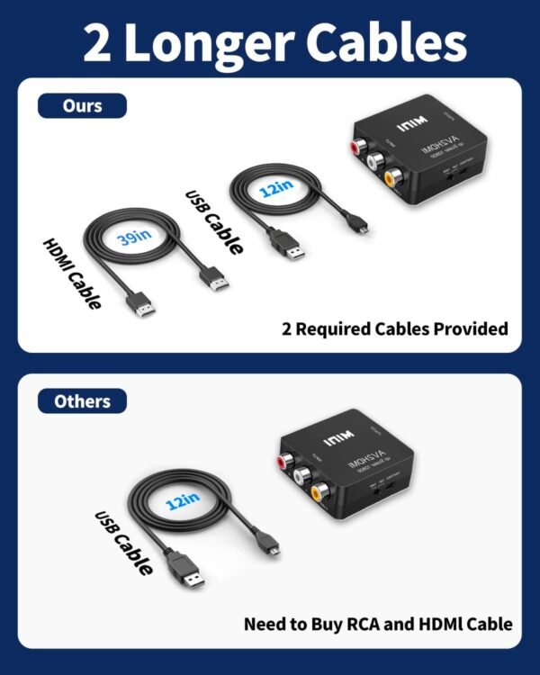 RCA to HDMI Converter, RCA to HDMI Adapter, 1080P Mini RCA Composite CVBS AV to HDMI Video Audio Converter Adapter Support PAL/NTSC for N64 Wii PS2 PS3 Xbox VHS - with HDMI Cable - Image 3