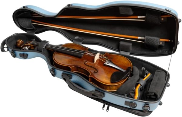 MI&VI NP-7016 Light Hard Shell Violin Case for (Full Sized) 4/4 Violins with Adjustable Straps | Water Resistant | Travel Backpack | Poly Carbon Fiber Shaped Violin Case (Blue) - Image 5