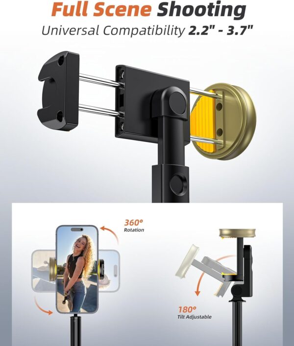 62" Phone Tripod & Selfie Stick, Tripod for iPhone with Remote, Portable, Lightweight Travel Tripod for Selfies Video Recording Vlog, Extendable Phone Tripod Stand Compatible with iPhone Android - Image 5