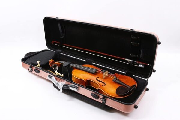 Hard Shell Violin Case 4/4 Full Size Carbon Fiber Anti-Scratch Oblong Violin Box Removable Sheet Music Bag and 2 Adjustable Straps Strong Light Travel case (Rose gold) - Image 6