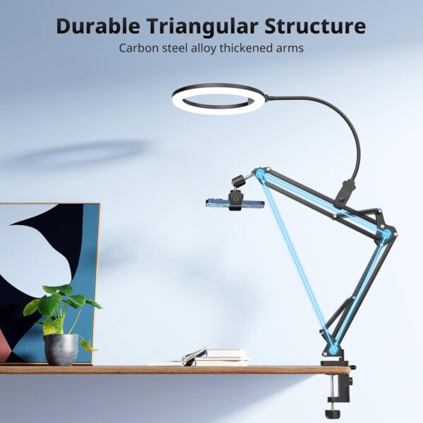 UBeesize 10" Ring Light with Overhead Phone Mount, LED Selfie Light with Stand and Phone Holder, Desk Light for iPhone, Desk Tripod for Video Recording, YouTube, TikTok, Live Stream, Cooking, Vlog - Image 3