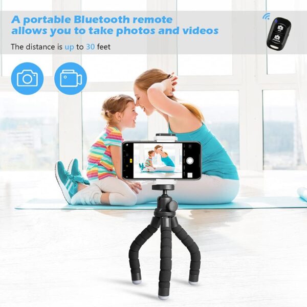 Ubeesize Phone Tripod, Portable and Flexible Tripod with Wireless Remote and Clip, Cell Phone Tripod Stand for Video Recording Black - Image 2
