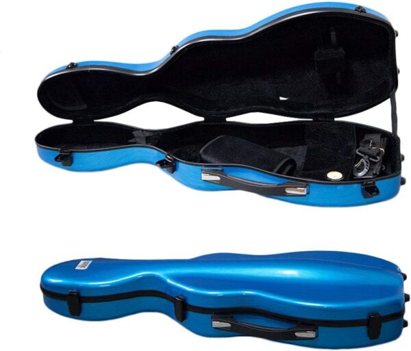 VIOLIN CASE-PAITITI Cello Shaped Full Size Durable Super Light Fiber Glass Violin Case with Hygrometer Backpackable (Blue)