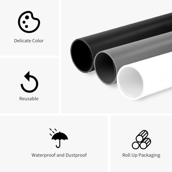 Meking 31x59inch (80x150cm) Photography PVC Backdrop Background Matte Vincly Seamless Backdrop Kit for Studio Video Product Shooting, 3 Solid Colors - Image 2