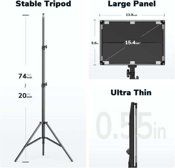 D50 Photography Lighting with Barn Door, 2-Pack 15.4" LED Video Light with Remote, 45W 3000K-8000K Dimmable Bi-Color Panel Light for Live Streaming/Wedding Shooting/Video Recording/Studio/Film - Image 6
