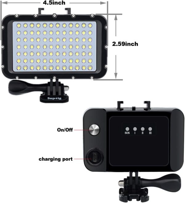 Suptig Underwater Lights Dive Light 84 LED High Power Dimmable Waterproof LED Video Light Waterproof 164ft(50m) for Gopro Canon Nikon Pentax Panasonic Sony Samsung SLR Cameras Black - Image 3