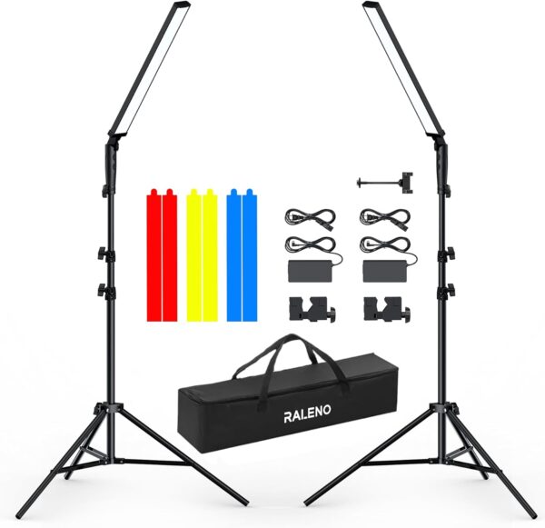 RALENO LED Photography Lighting Kit, LED Light Photography Studio, Continuous Fill Light (45W, 2700K-6500K, 97CRI, 78-Inch Stands) Adjustable Stick Light for Video Recording/YouTube/Streaming