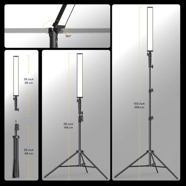 RALENO LED Photography Lighting Kit, LED Light Photography Studio, Continuous Fill Light (45W, 2700K-6500K, 97CRI, 78-Inch Stands) Adjustable Stick Light for Video Recording/YouTube/Streaming - Image 7