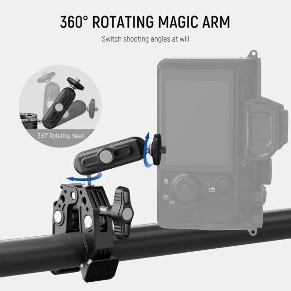 NEEWER Super Clamp with 3" Dual Ballhead Magic Arm, Cold Shoe, 1/4" Threads, Phone/Action Camera Mount Adapter for Desk Tripod Tube Crossbar Gimbal Rods Compatible with SmallRig GoPro DJI, ST83 - Image 5
