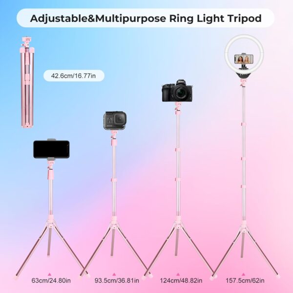 Aureday 14'' Selfie Ring Light with 62'' Tripod Stand and Phone Holder, Dimmable LED Phone Ringlight for Makeup/Video Recording/Photography, Circle Lighting for Cell Phones&Lightweight Cameras - Image 7