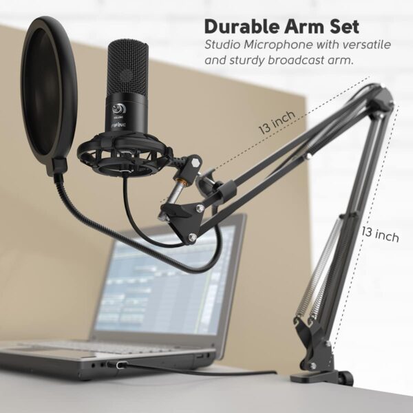 FIFINE Studio Condenser USB Microphone Computer PC Microphone Kit with Adjustable Boom Arm Stand Shock Mount for Instruments Voice Overs Recording Podcasting YouTube Vocal Gaming Streaming-T669 - Image 6