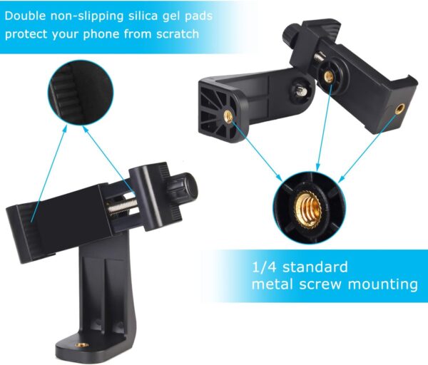 Premium Smartphone Holder/Vertical and Horizontal Tripod Mount Adapter Rotatable Bracket with 1/4 inch Screw/Adjustable Clip for iPhone, Android Cell Phone, Selfie Stick, Camera Stand - Image 5