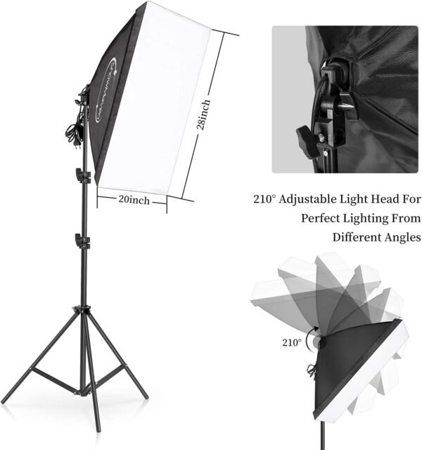Softbox Lighting Kit, Studio Lights with 2 135W Bulbs 5500K Continuous Photography Lighting Kit for Filming Portrait Product Shooting Photography Video Recording - Image 2