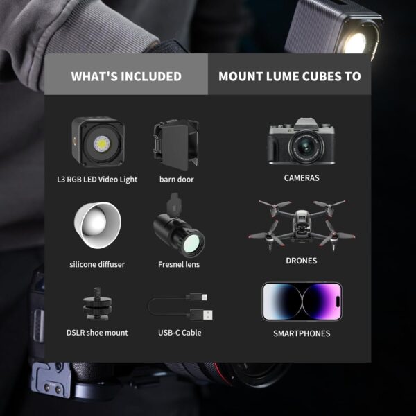 ULANZI L3 RGB LED Video Light, Waterproof Camera Lighting Kit 2700K-7000K Mini Cube COB Light Dimmable Fill Magnetic Photography Light with Fresnel Lens Cold Shoe for Smartphone,Action,DSLR Camera - Image 7