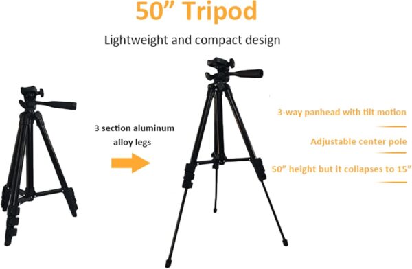 Smartphone Video Kit, Vlogging Kit, Youtuber Kit, with Microphone Light Tripod 50" Extendable Phone Clip Remote Control Compatible with iPhone/Smartphone/Cameras - Image 2