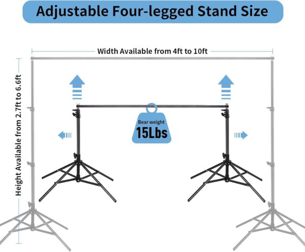 Four-Legged Backdrop Stand 6.5x10ft, Adjustable Video Studios Photo Backdrop, High Stable Backdrop Stand for Parties, Weddings, Photography, Advertising Display - Image 3