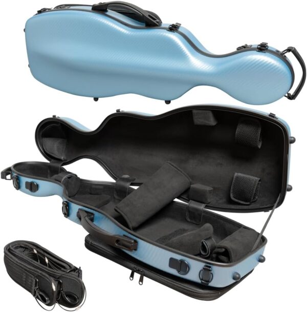 MI&VI NP-7016 Light Hard Shell Violin Case for (Full Sized) 4/4 Violins with Adjustable Straps | Water Resistant | Travel Backpack | Poly Carbon Fiber Shaped Violin Case (Blue)