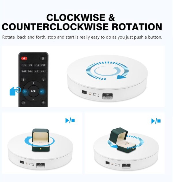 BAOSHISHAN Motorized Rotating Display Stand 13.7inch/110LB, 360 Degree Photography Turntable with Remote Control, Electric Turntable for Products Photo or Short Video, Panoramic Images, 3D Scanning - Image 5