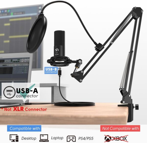 FIFINE Studio Condenser USB Microphone Computer PC Microphone Kit with Adjustable Boom Arm Stand Shock Mount for Instruments Voice Overs Recording Podcasting YouTube Vocal Gaming Streaming-T669 - Image 9