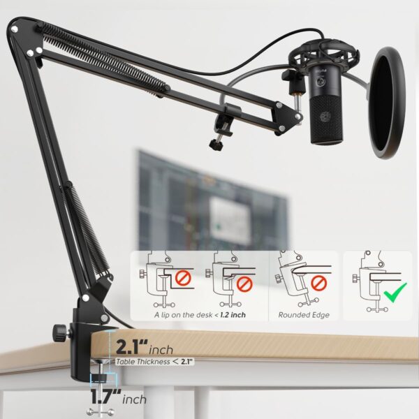 FIFINE Studio Condenser USB Microphone Computer PC Microphone Kit with Adjustable Boom Arm Stand Shock Mount for Instruments Voice Overs Recording Podcasting YouTube Vocal Gaming Streaming-T669 - Image 4