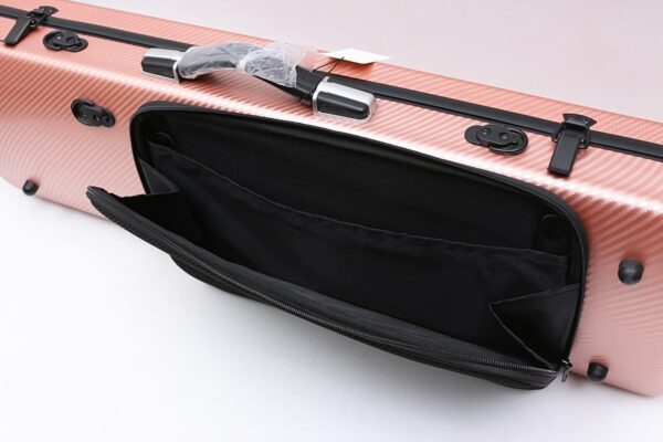 Hard Shell Violin Case 4/4 Full Size Carbon Fiber Anti-Scratch Oblong Violin Box Removable Sheet Music Bag and 2 Adjustable Straps Strong Light Travel case (Rose gold) - Image 4