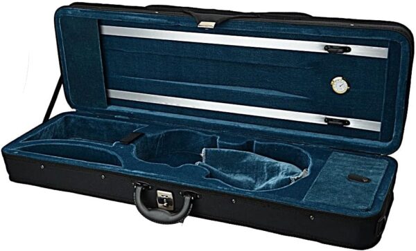 Dorill 4/4 Violin Case, Full-Size Black Square Shape Exterior with Blue Plush Interior, Hygrometer, Two Bow Holders, Accessory Compartment