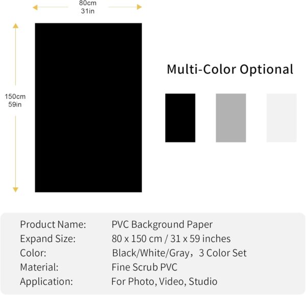 Meking 31x59inch (80x150cm) Photography PVC Backdrop Background Matte Vincly Seamless Backdrop Kit for Studio Video Product Shooting, 3 Solid Colors - Image 6