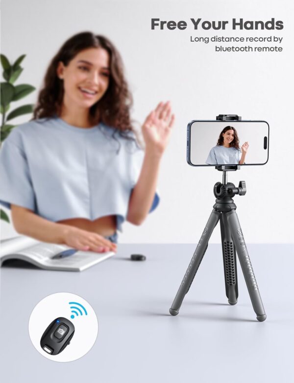 Lamicall Tripod for iPhone - 3 in 1 Flexible Phone Tripod with Wireless Remote - iPhone Tripod Stand for Video Recording Vlogging Selfie iPhone Go Pro Digital Camera Grey - Image 3