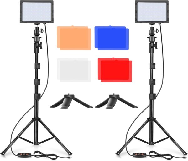 EMART Led Photography Lighting Kit, 2 Pcs Dimmable Continuous Portable Studio Light with 54 inch Adjustable Tripod Stand for Video Recording, Photoshoot, YouTube, Game Streaming