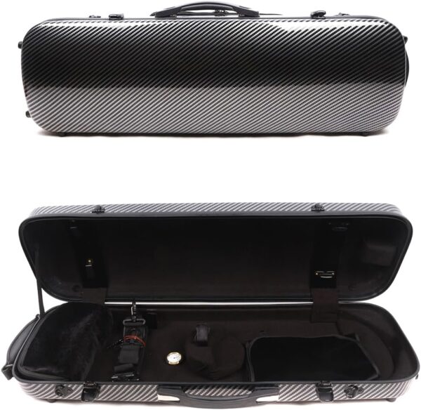 Carbon Fiber Violin Case 4/4 Full Size Hard Shell Oblong Violin Box with strap & Music Sheet Bag & Lock Travel case 2.1kg (Black) - Image 2