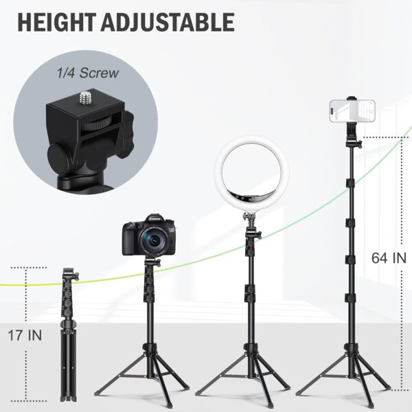 64” Tripod for Cell Phone & Camera, Phone Tripod with Remote and Phone Holder, Portable Tripod for iPhone, Phone Tripod for Video Recording, Cell Phone Tripod Mount Stand for Cellphone - Image 2