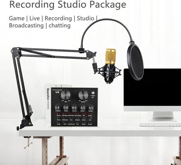 Podcast Equipment Bundle, BM-800 Recording Studio Package with Voice Changer, Live Sound Card - Audio Interface for Laptop Computer Vlog Living Broadcast Live Streaming YouTube TikTok (AM100-V8) - Image 2