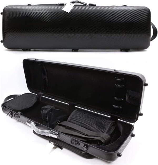 Violin case 4/4 Full size High strength Carbon fiber hard shell Durable handles Internal storage with Backpack straps Music Sheet bag (Black,Buckle lock) - Image 2