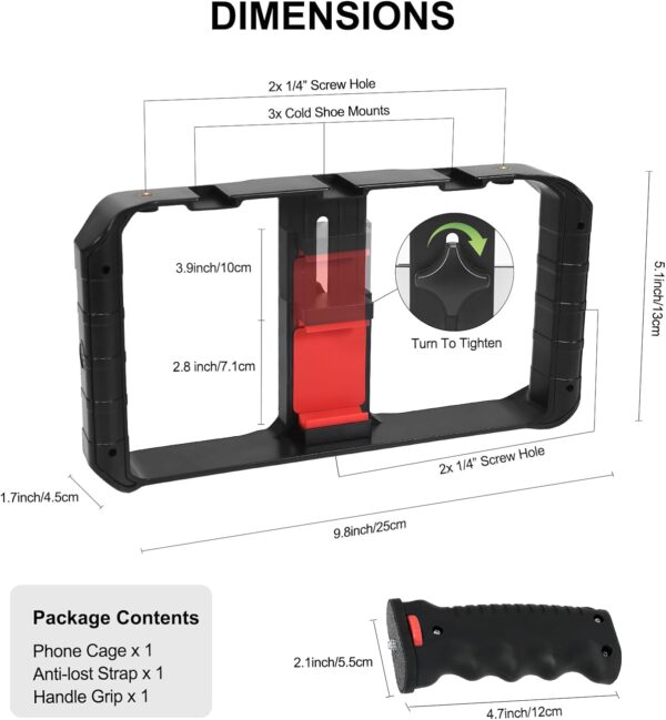 Smartphone Video Rig Hand Girp Stabilizer Filmmaking Vlogging Case Phone Video Stabilizer with Cold Shoe for Film Maker Video Grapher Compatible with iPhone 15/14/13/12/ Pro Max and Android - Image 3
