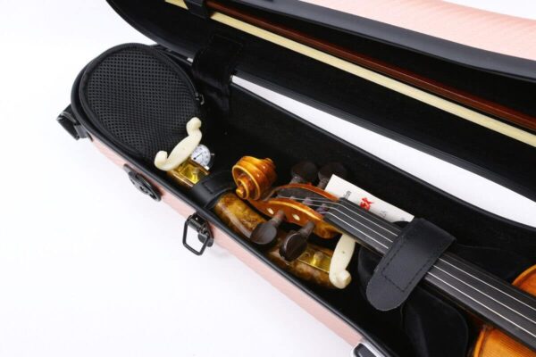 WUQIMUSC 4/4 full size Violin Case Strong Light Carbon fiber box Backpackable Anti-Scratch Shaped Flight case travel violin case for students&adults &beginners (rose) - Image 8