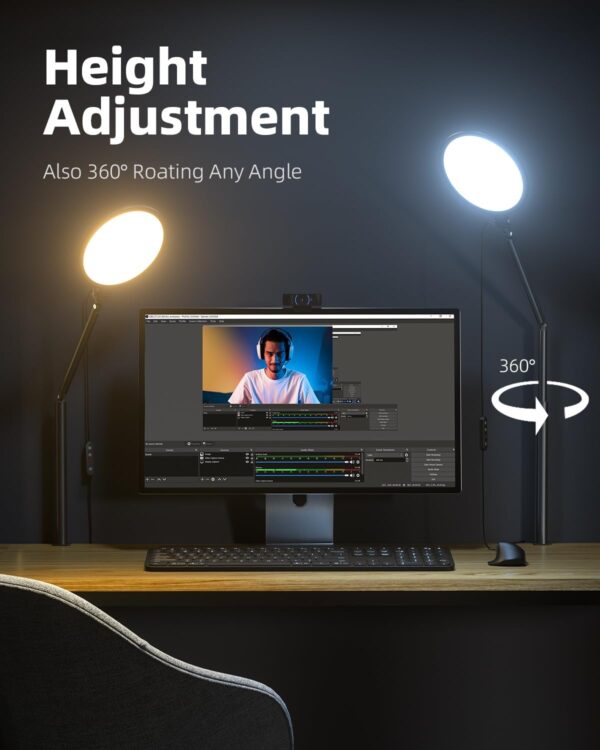 Weilisi 10.2" Desk Ring Light with Stand for Zoom Meetings, Ring Light for Desk with Clamp, 360° Rotate & Flexible Height Video Conference Light, Adjust Arm Desk Lamp Zoom Light for Home Office - Image 3