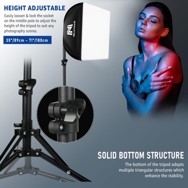 Softbox Lighting Kit, NiceVeedi 2-Pack 16'' x 16'' Softbox Photography Lighting Kit with 63” Tripod Stand & 5400K 450W Equivalent LED Bulb, Continuous Lighting for Photography/Video Record - Image 4