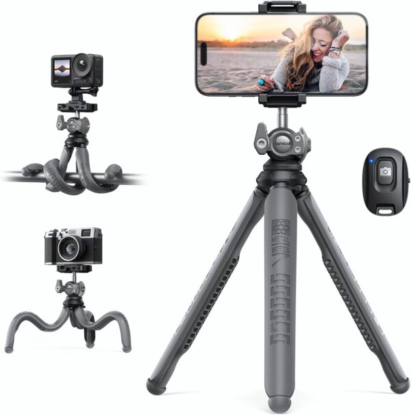 Lamicall Tripod for iPhone - 3 in 1 Flexible Phone Tripod with Wireless Remote - iPhone Tripod Stand for Video Recording Vlogging Selfie iPhone Go Pro Digital Camera Grey