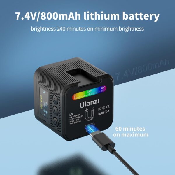 ULANZI L3 RGB LED Video Light, Waterproof Camera Lighting Kit 2700K-7000K Mini Cube COB Light Dimmable Fill Magnetic Photography Light with Fresnel Lens Cold Shoe for Smartphone,Action,DSLR Camera - Image 9