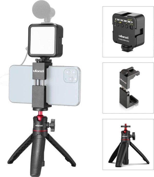 ULANZI Smartphone Vlogging Kit with Adjustable Handle Grip, Mini Tripod, Dimmable LED Light - YouTube, TIK Tok, Vlogging Equipment for iPhone/Android Smartphone Video Kit (ST-02S) - Image 2