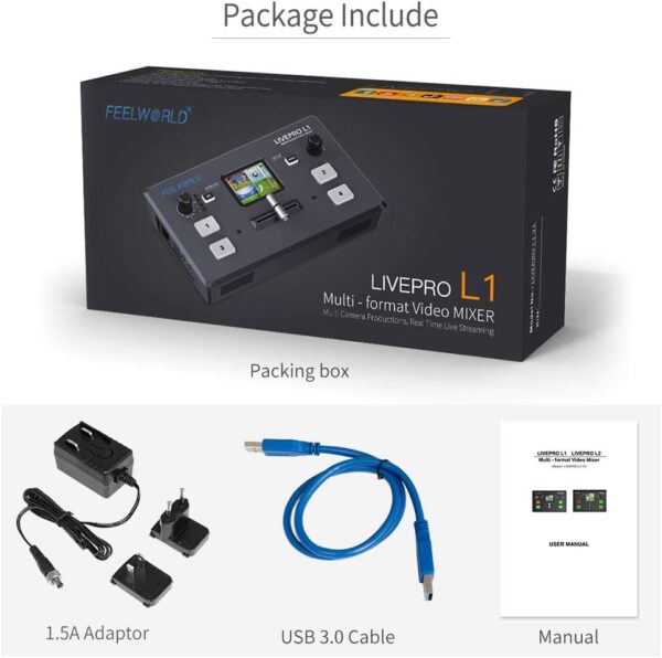 FEELWORLD LIVEPRO L1 V1 Multi Camera Video Mixer Switcher 2 Inch LCD Display 4 x HDMI Inputs USB 3.0 Output Format Real Time Production Live Streaming Lightweight - Image 9