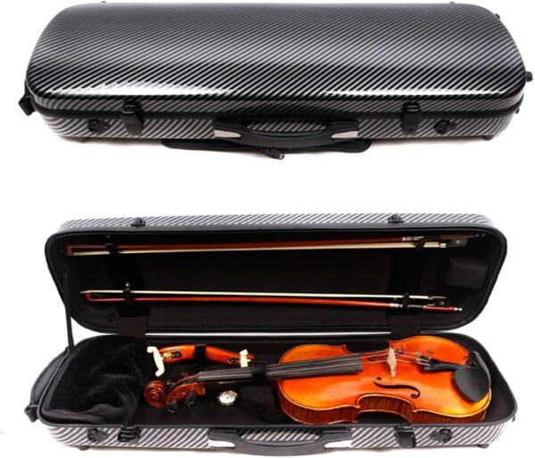 Carbon Fiber Violin Case 4/4 Full Size Hard Shell Oblong Violin Box with strap & Music Sheet Bag & Lock Travel case 2.1kg (Black) - Image 3