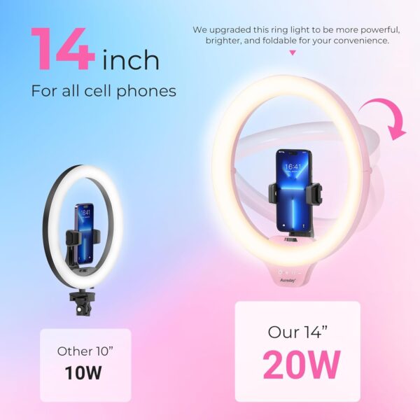 Aureday 14'' Selfie Ring Light with 62'' Tripod Stand and Phone Holder, Dimmable LED Phone Ringlight for Makeup/Video Recording/Photography, Circle Lighting for Cell Phones&Lightweight Cameras - Image 5