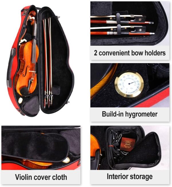 4/4 full size Violin Case carbon fiber Knife Shape Box Strong Light with Password Lock (Red) - Image 7